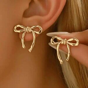Golden-Tone Bow Stud Earrings
